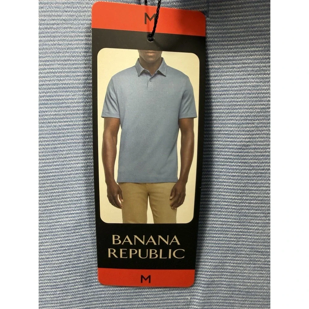 Banana Republic Men's Cotton Luxe Touch Polo Shirt, Blue, Medium